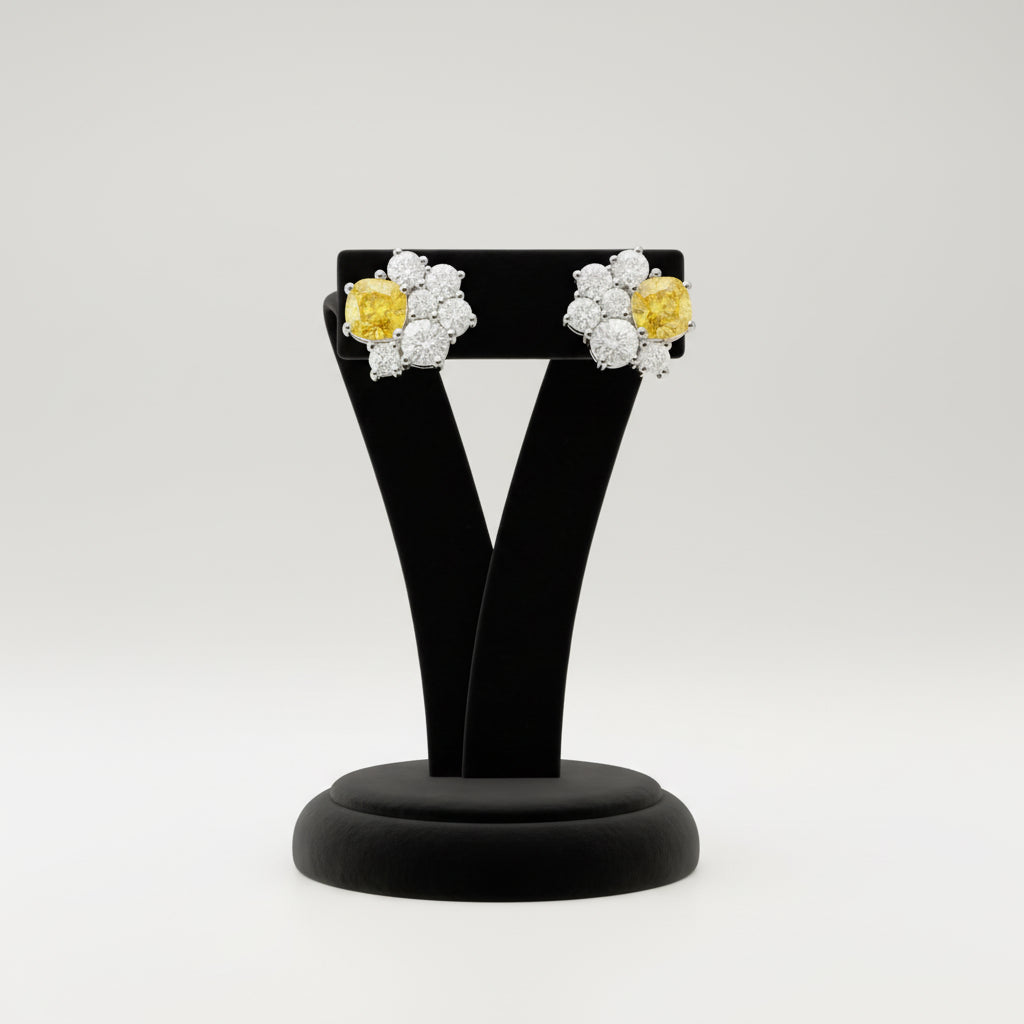 Aurora Bloom Cushion-Center Diamond Floral Cluster Studs image 3