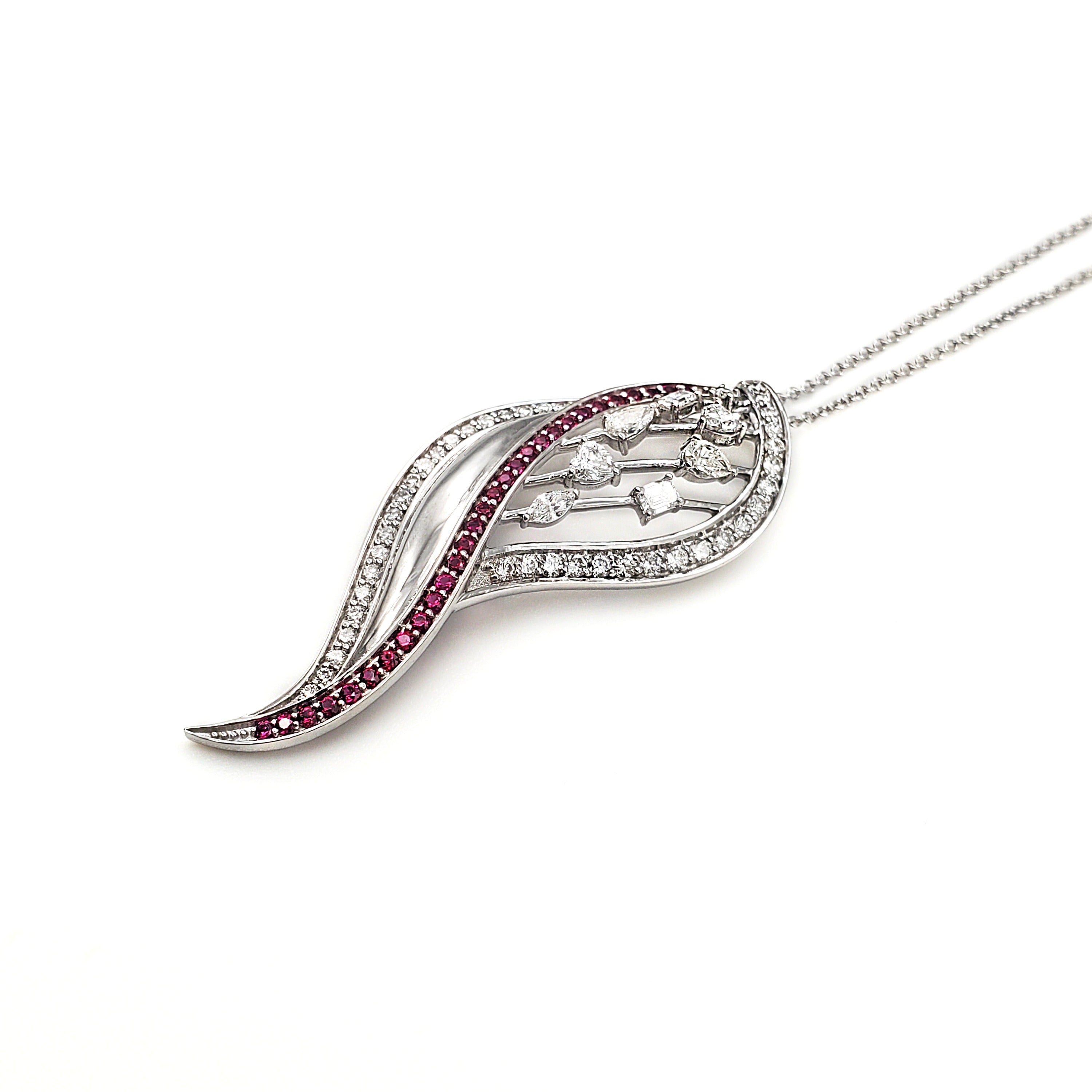 Leaf Design Fancy Shape Diamond and Ruby Pendant image 1