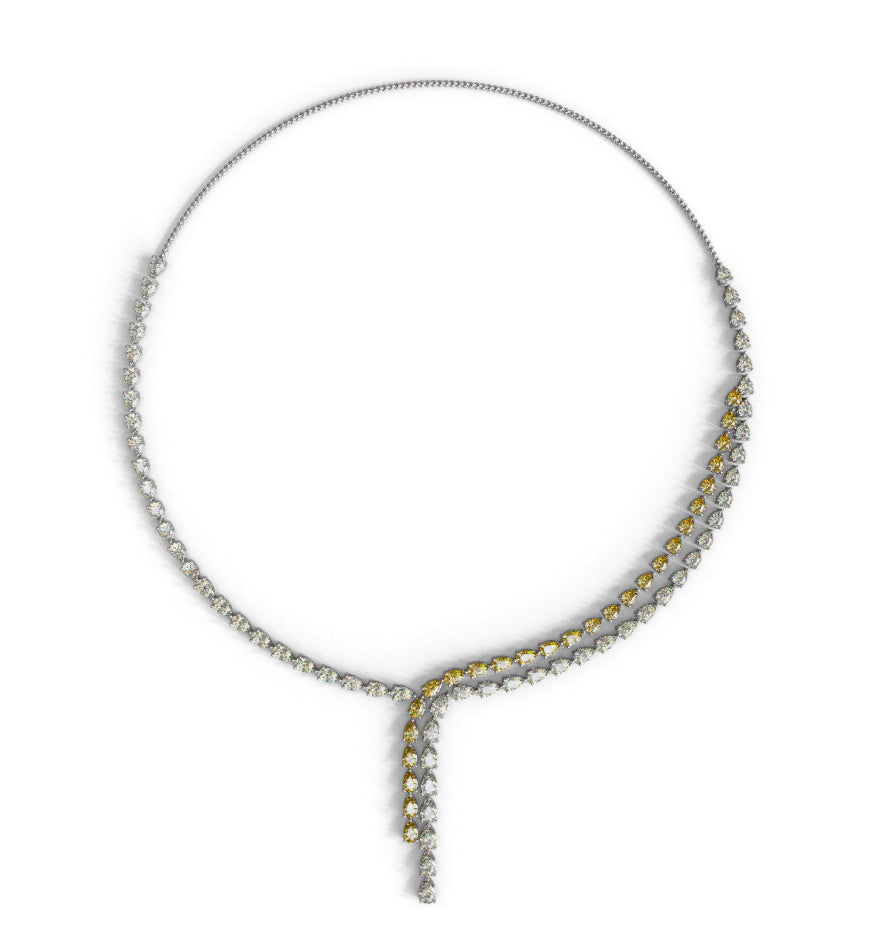 Double Row Pear Shape Diamond and Yellow Diamond Necklace image 2