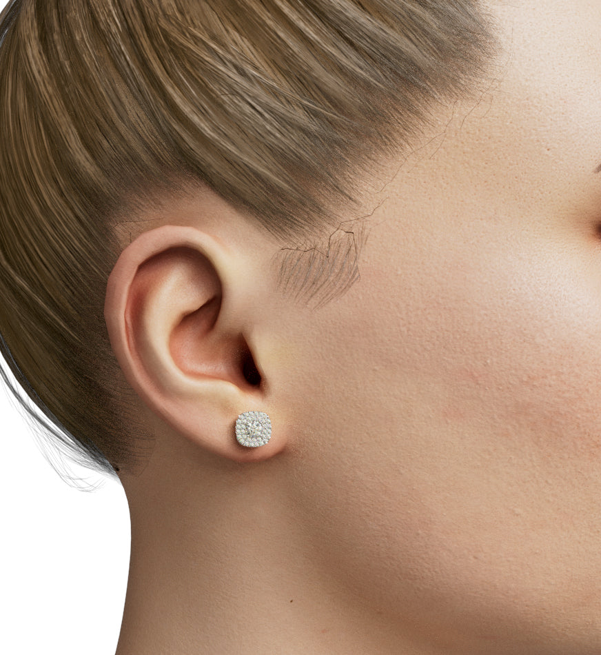 Double Halo Cushion Shape Diamond Stud Earring image 7