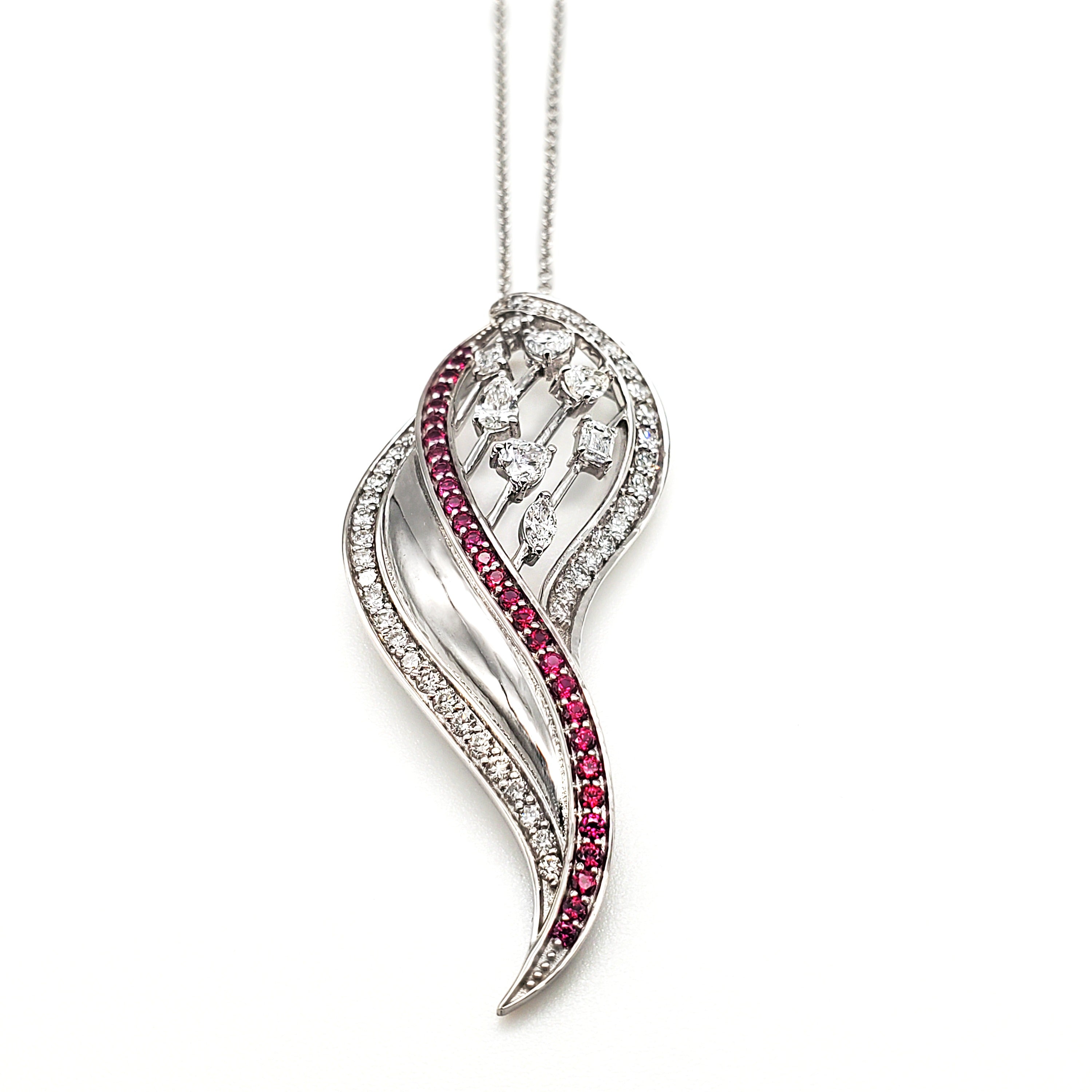 Leaf Design Fancy Shape Diamond and Ruby Pendant image 0