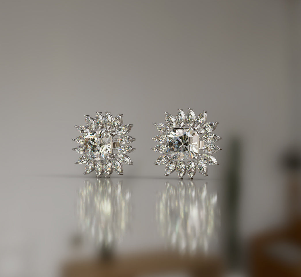 Radiant Center and Marquise Diamond Stud Earring image 6