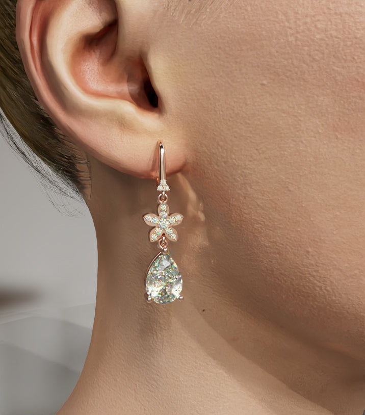 Flower Pear Diamond Dangle Earring image 2