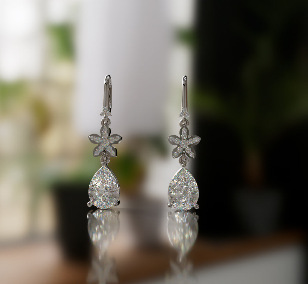 Flower Pear Diamond Dangle Earring image 7