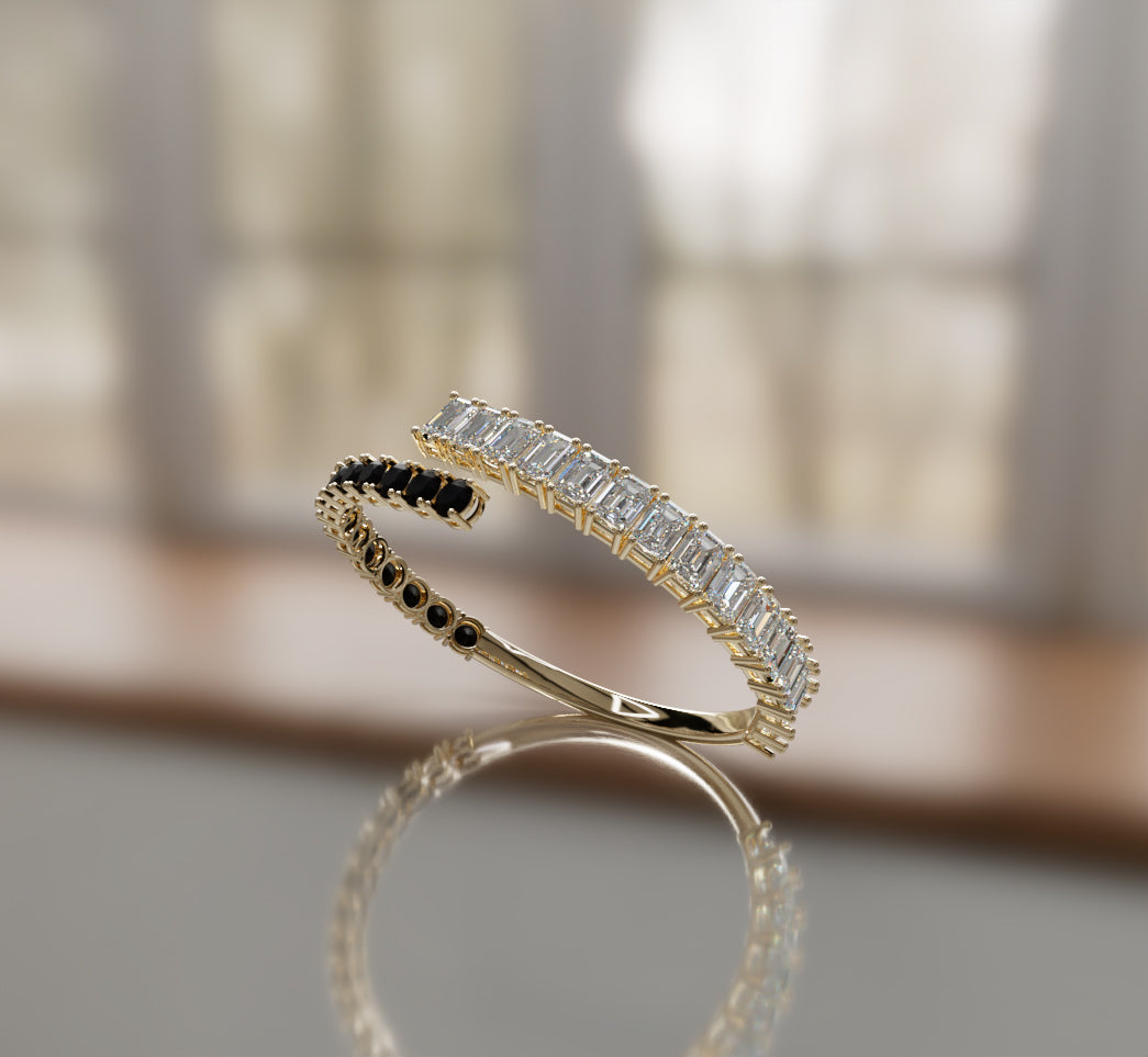 Round Black Onyx and Emerald Diamond Bangle image 2