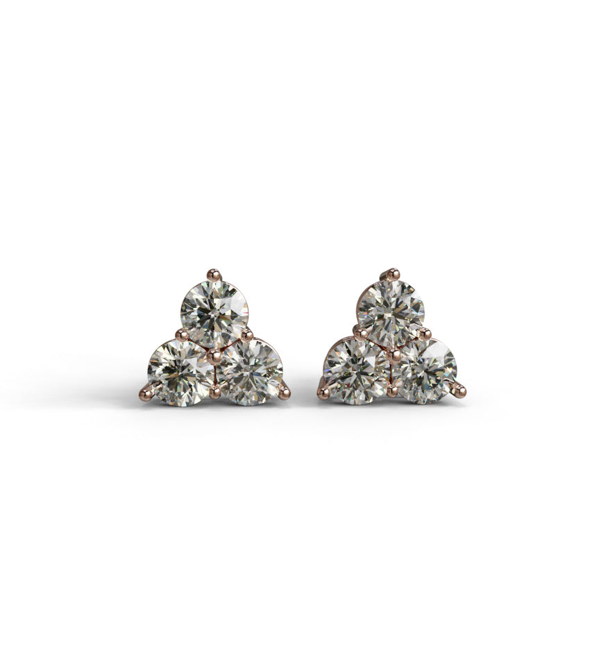 Three Stone Round Stud Earring image 3