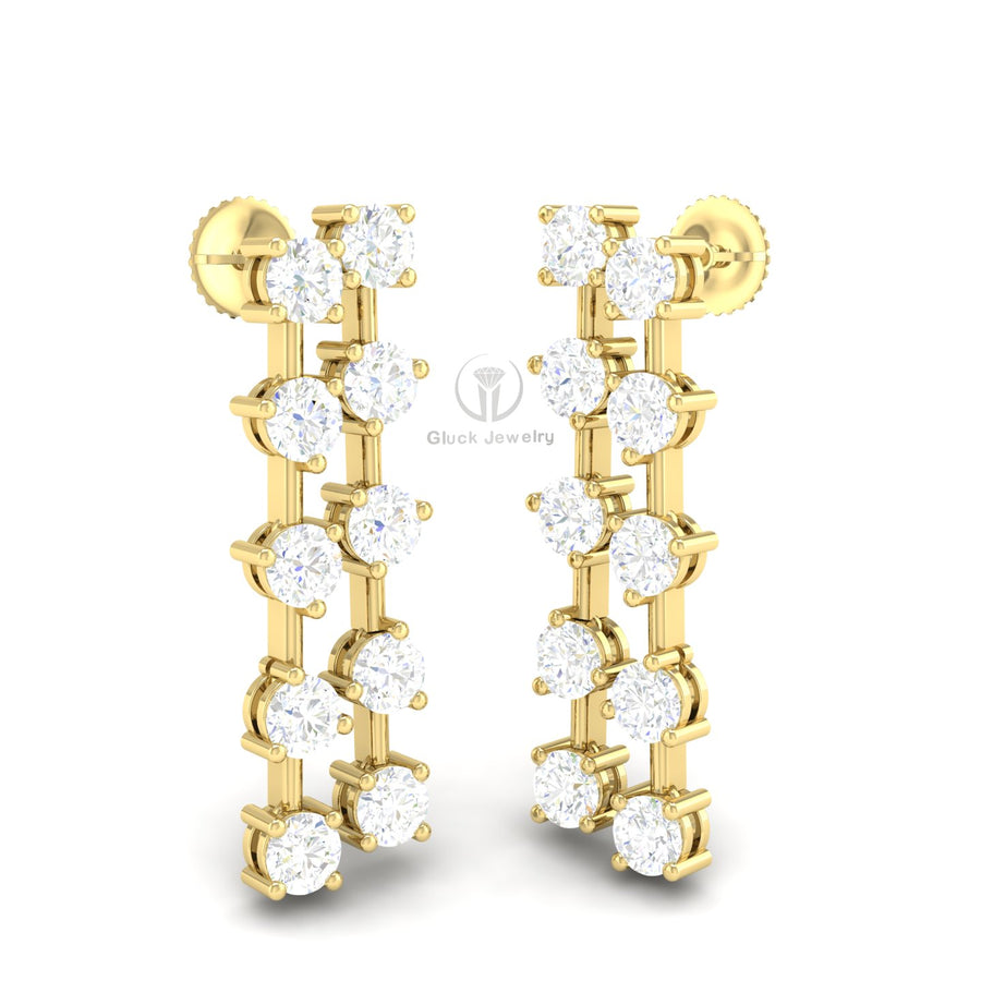 Double Row Diamond Dangle Earring