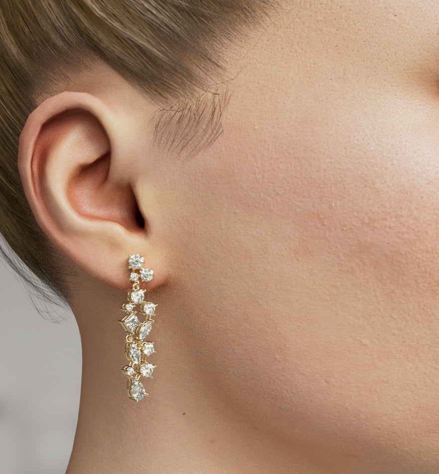 Fancy Shapes Cluster Diamond Dangle Earring image 2