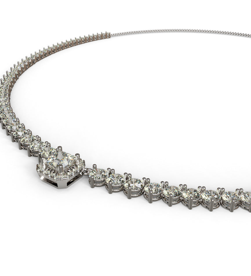 1.5ct Princess Center 3 Prongs Tapered Diamond Tennis Necklace image 7