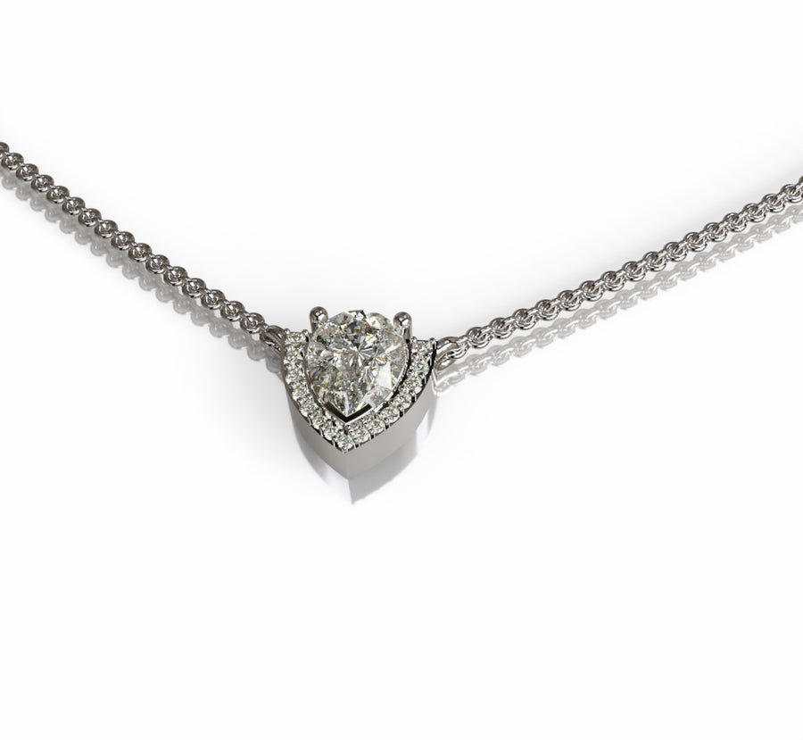 Pear Half Halo Diamond Dangle Pendant