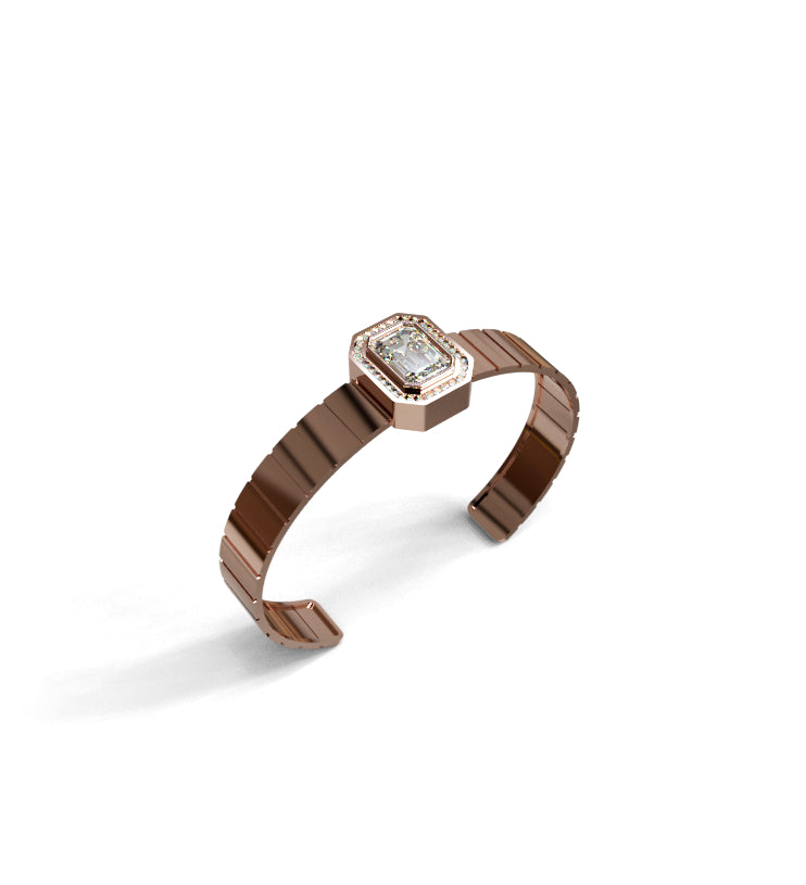 Watch Style 3ct Emerald Center Halo Diamond Bangle image 0