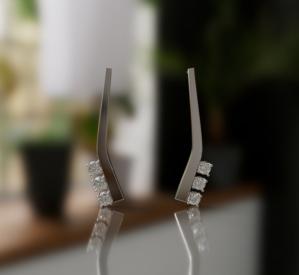 Solid Curved Diamond Earring image 6