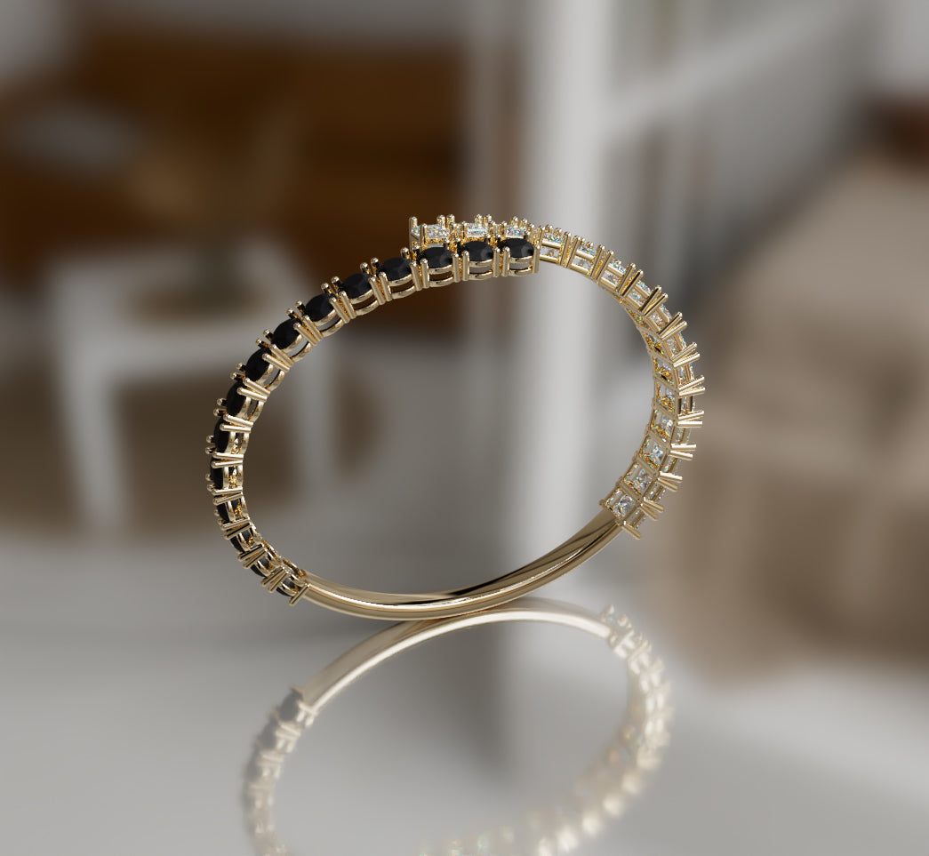 Round Black Onyx and Emerald Diamond Bangle image 9