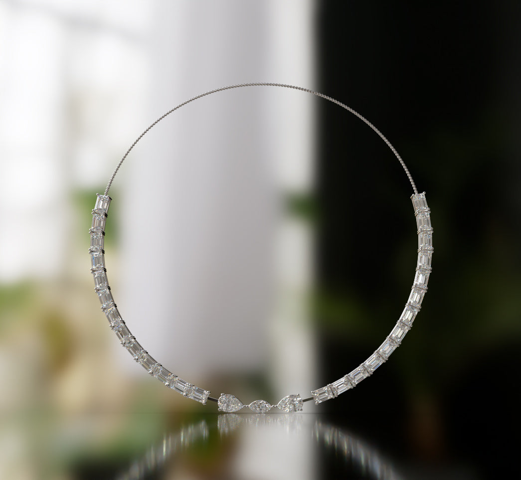 Emerald Tennis with Pear & Marquise Diamond Necklace image 7