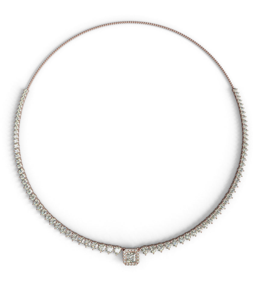 1.5ct Princess Center 3 Prongs Tapered Diamond Tennis Necklace image 0