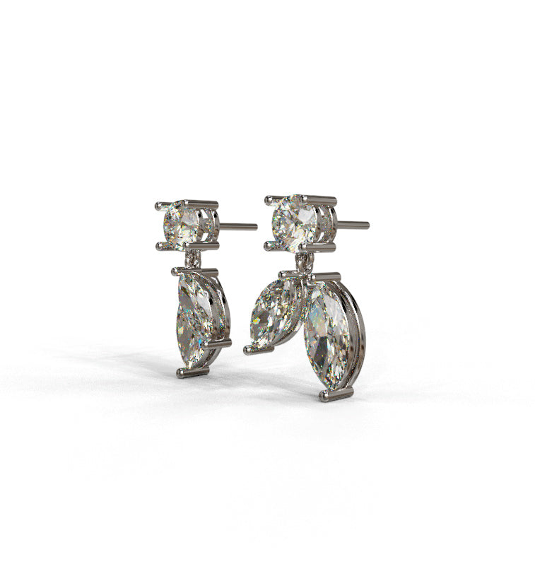 Marquise and Round Shape Diamond Dangle Earring image 2