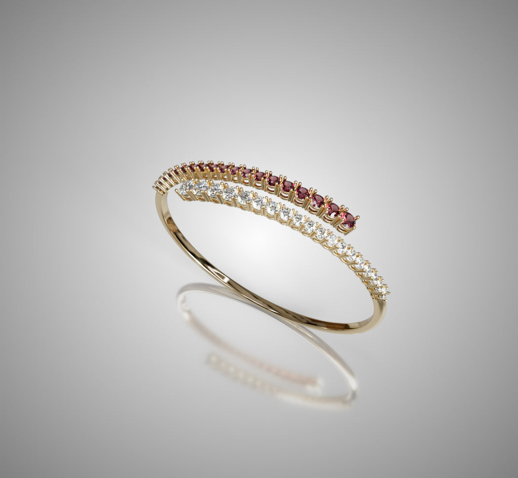 Single Row Wrap Garnet and Diamond Bangle image 8