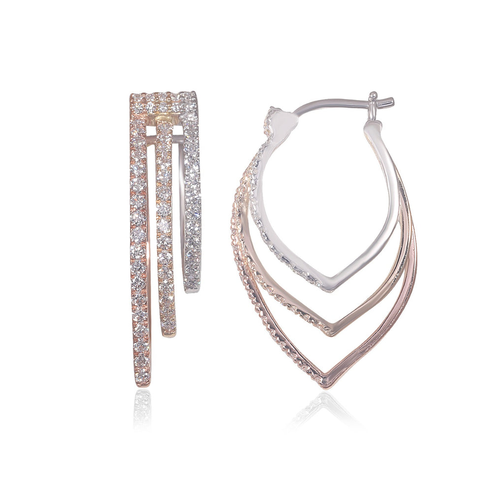 Triple-Color Gold Diamond Hoop Earring image 2