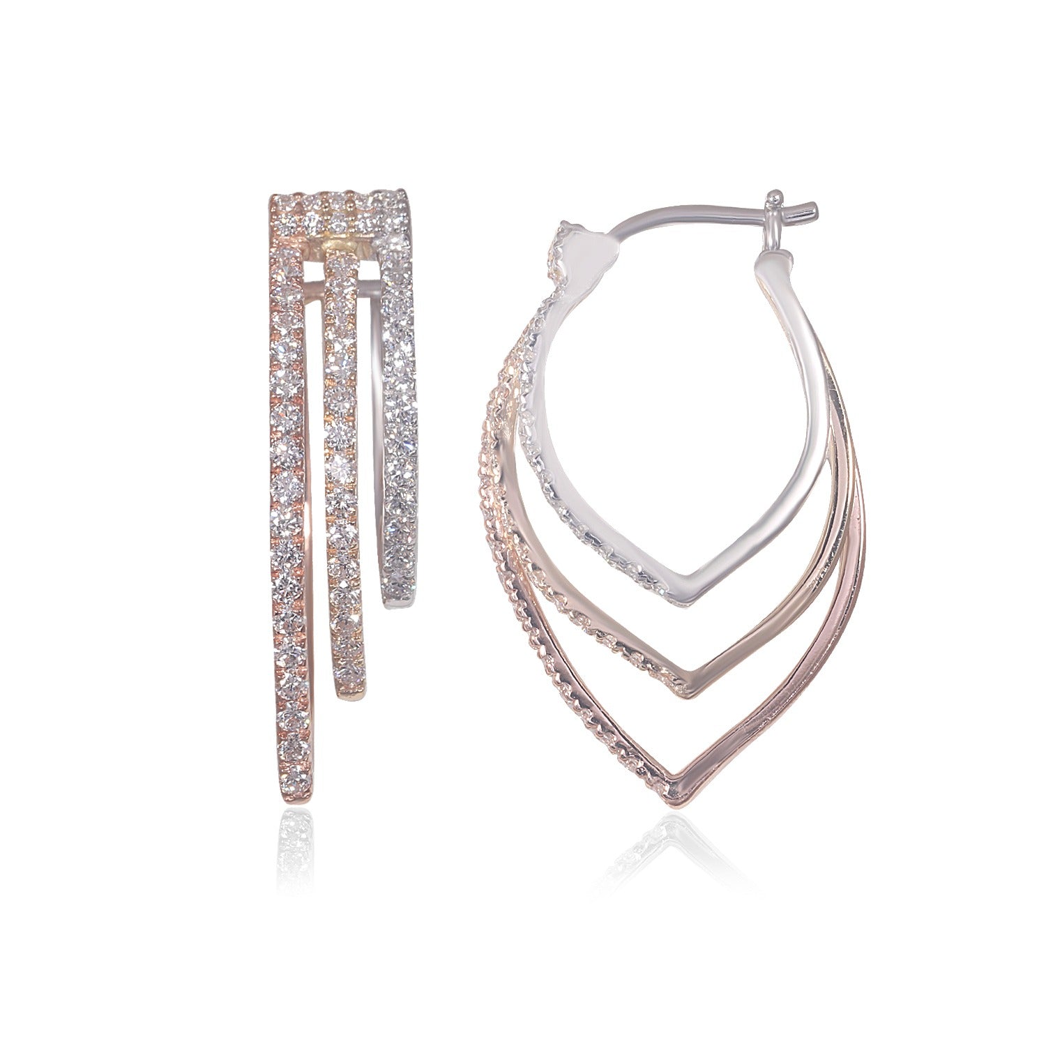 Triple-Color Gold Diamond Hoop Earring image 2