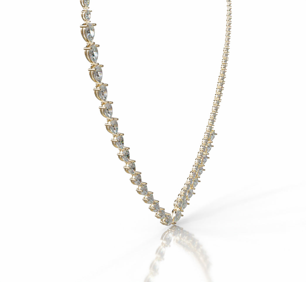Double Row Pear and Round Diamond Tennis Necklace image 11
