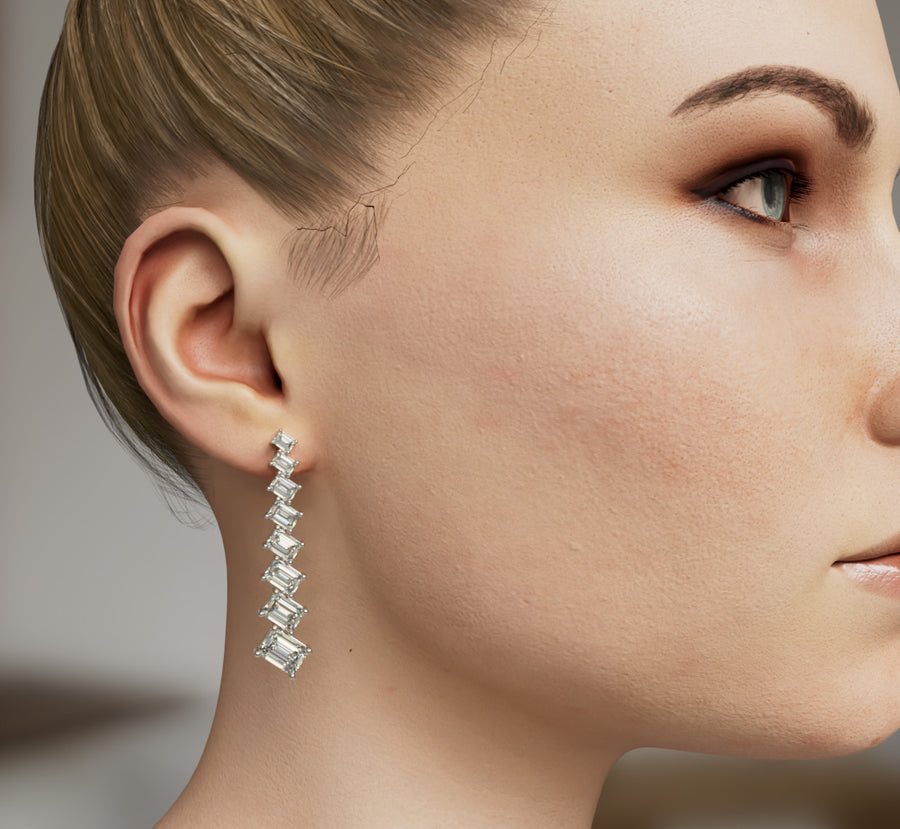 Emerald Zig Zag Tapered Diamond Dangle Earring