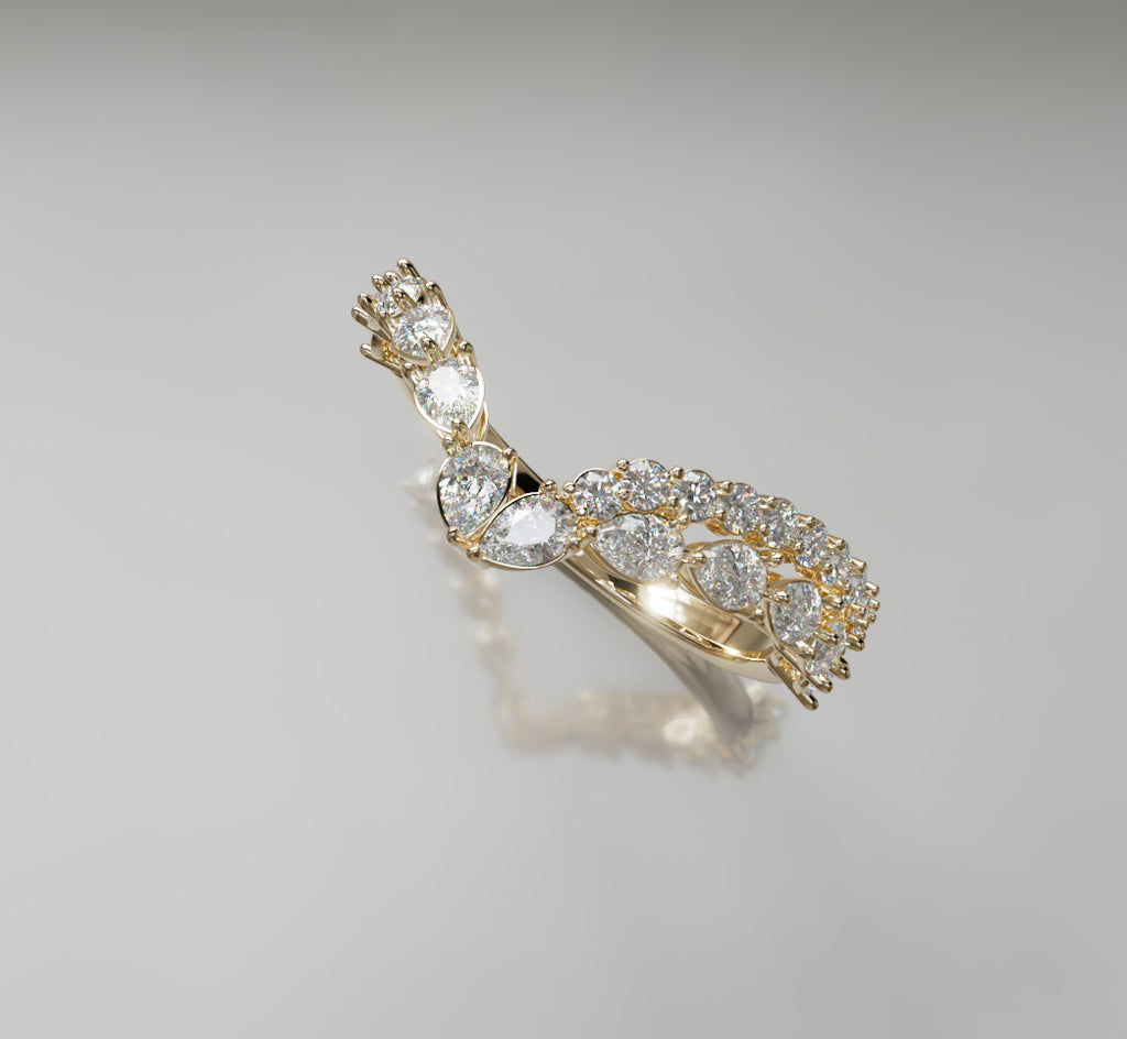 V Shape Pear Shapes and Round Diamond Ring image 0