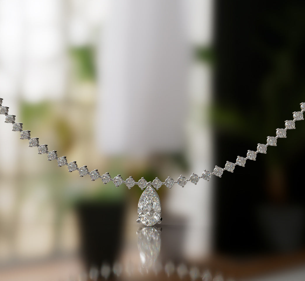 Tapered Link Pear Diamond  Necklace image 7