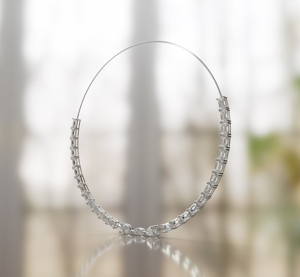 Emerald Tennis with Pear & Marquise Diamond Necklace image 5