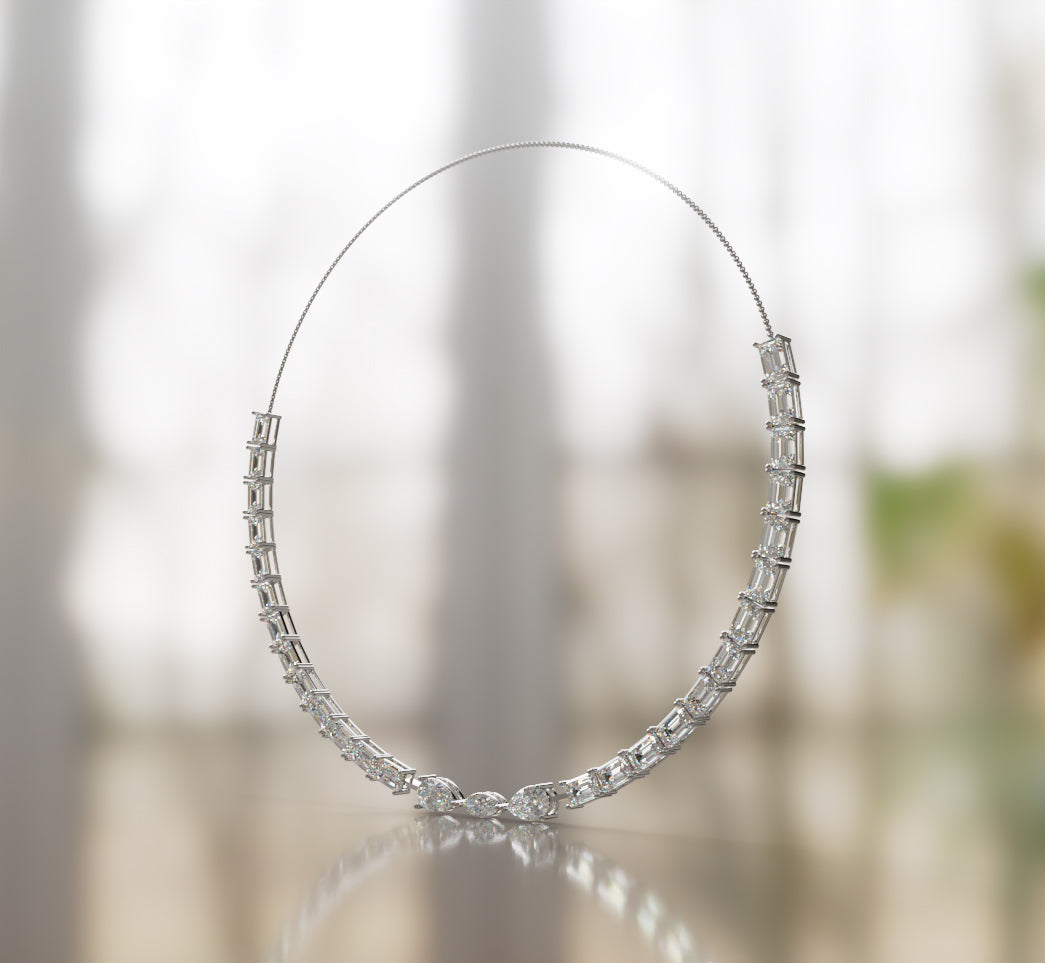 Emerald Tennis with Pear & Marquise Diamond Necklace image 5