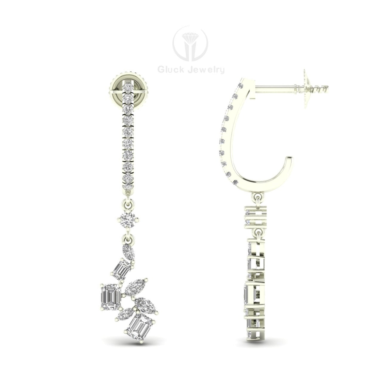 Emerald, Marquise and Round Diamond Earring image 2