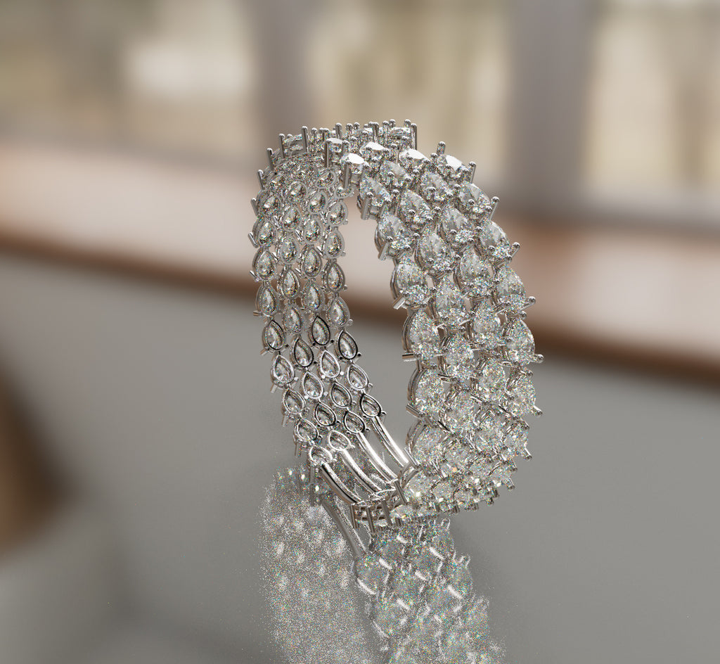 Fancy Pear Shapes Cluster Diamond Bangle image 11
