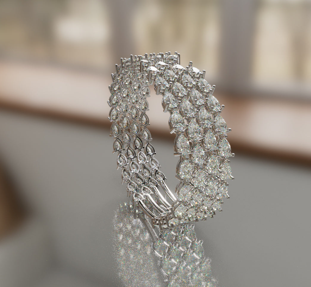 Fancy Pear Shapes Cluster Diamond Bangle image 11