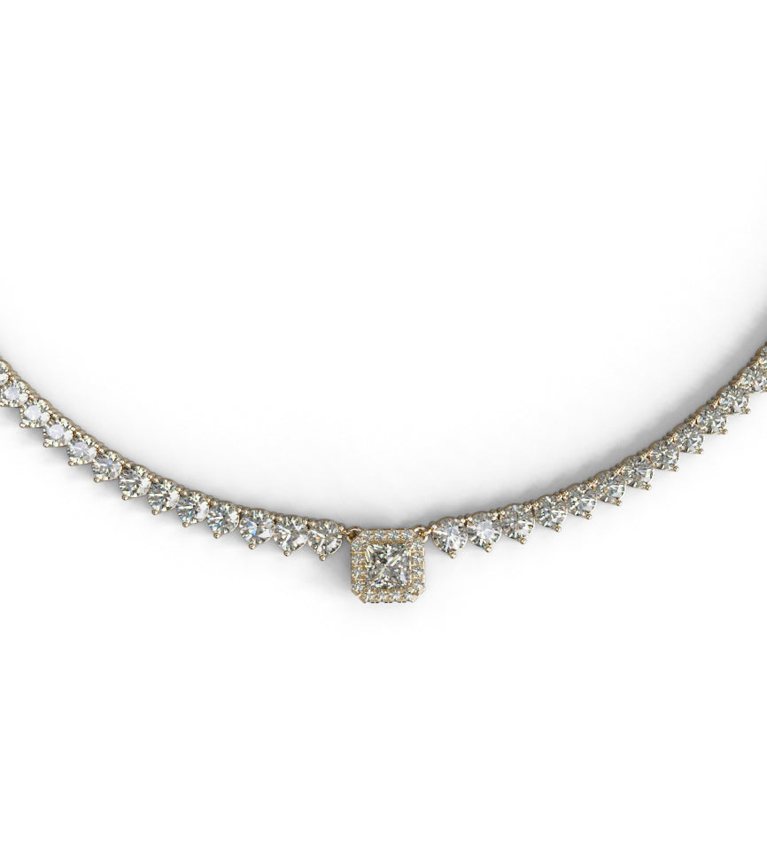 1.5ct Princess Center 3 Prongs Tapered Diamond Tennis Necklace image 5