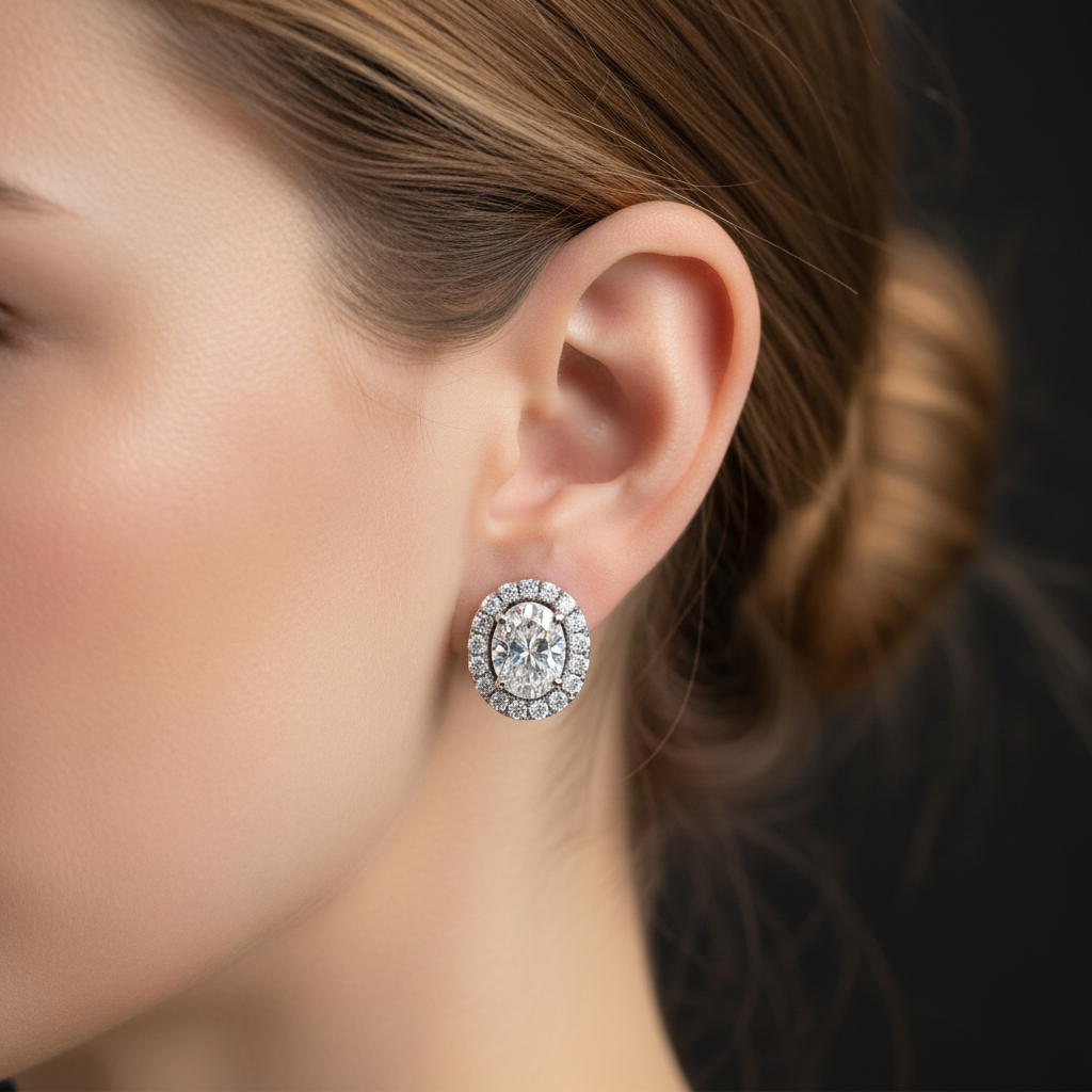 Oval Brilliance Diamond Halo Stud Earrings image 1