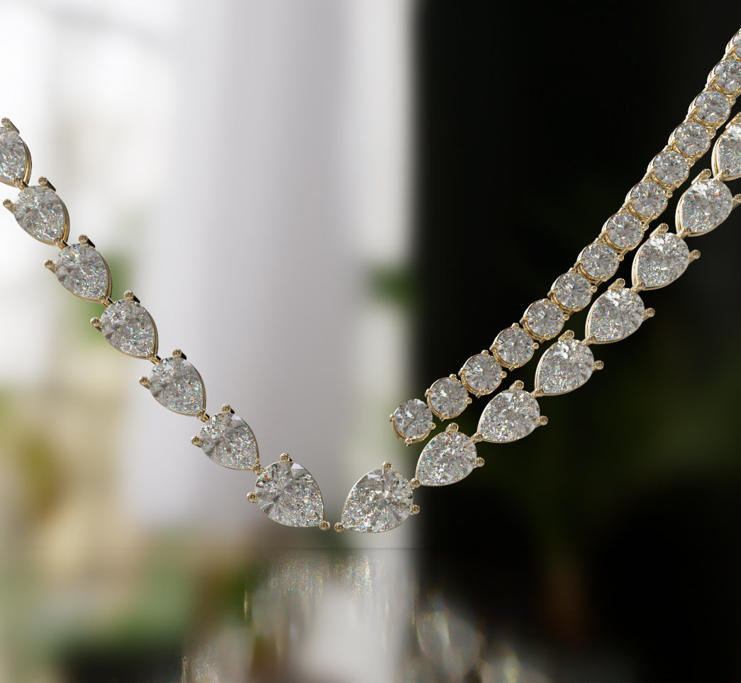 Double Row Pear and Round Diamond Tennis Necklace image 7