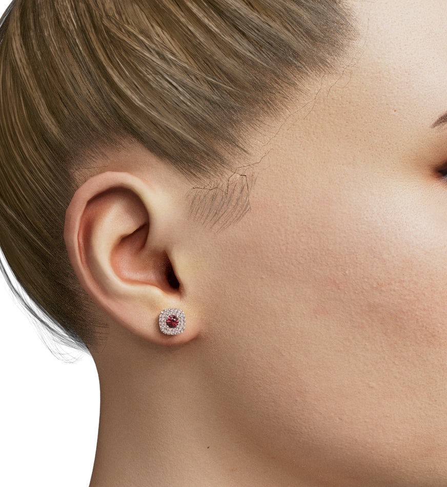 Double Halo Cushion Shape Diamond Stud Earring image 0