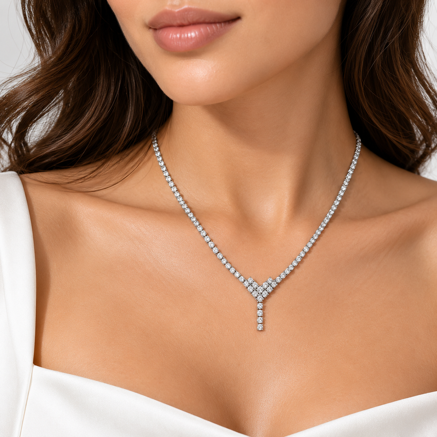 V Shape Tennis Necklace
