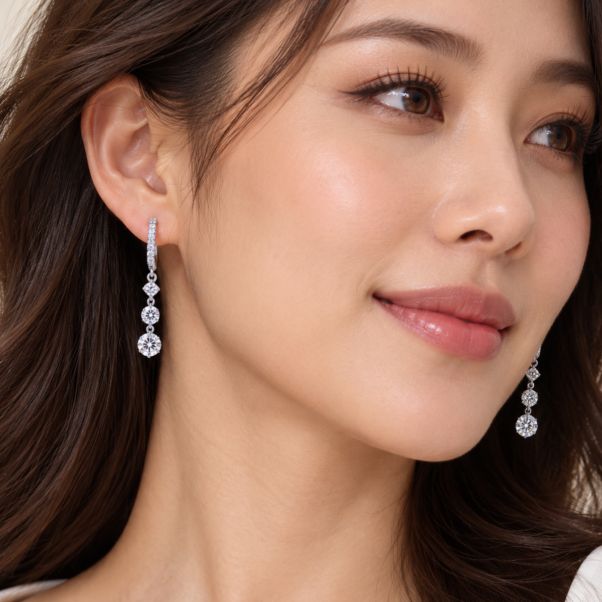 Graduated Diamond Drop Huggie Earrings