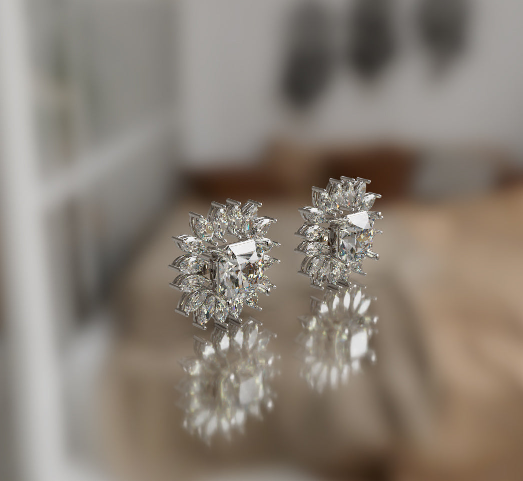 Radiant Center and Marquise Diamond Stud Earring image 3