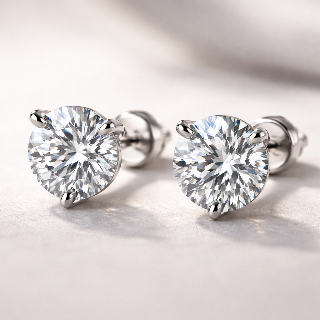 3 Prongs Martini Round Diamond Stud Earring image 0