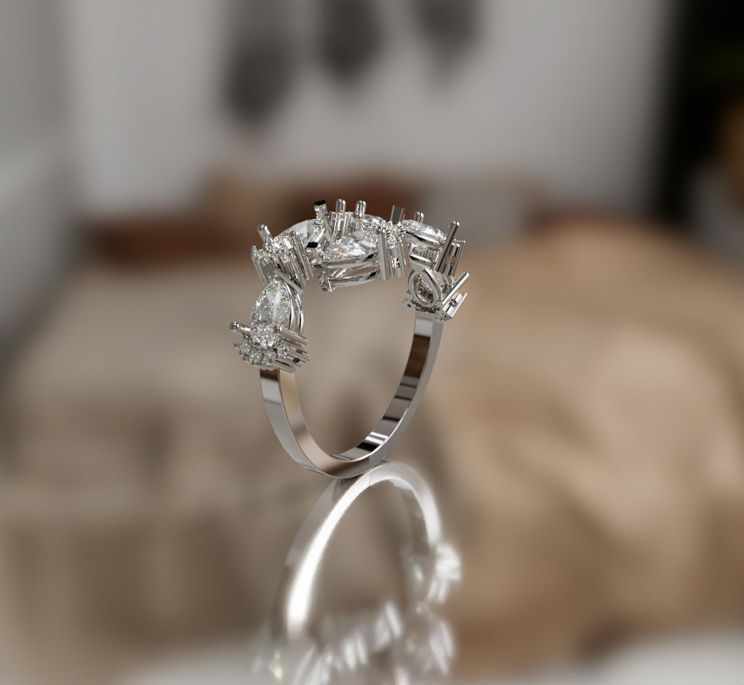 Pear and Round Curved Diamond Ring image 11