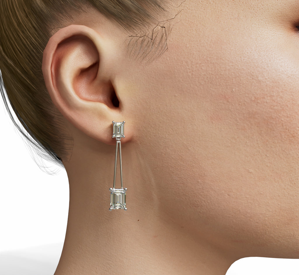 Triangle Shape Emerald  Diamond Earring image 0