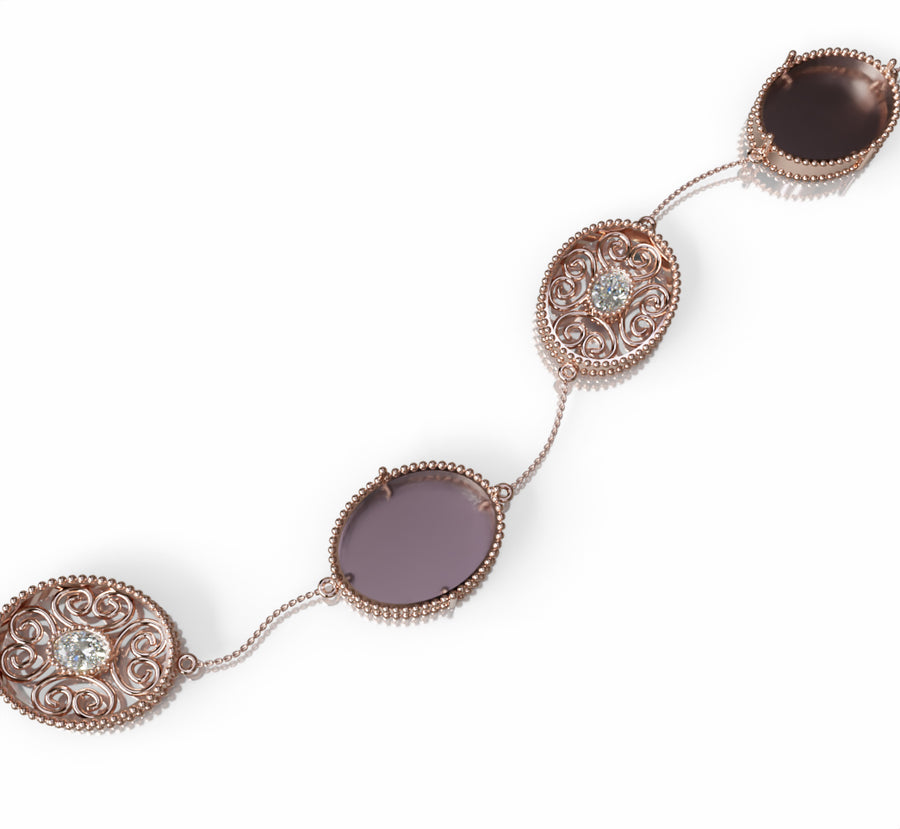 Mother of Pearl and Oval Diamond Chain Bracelet