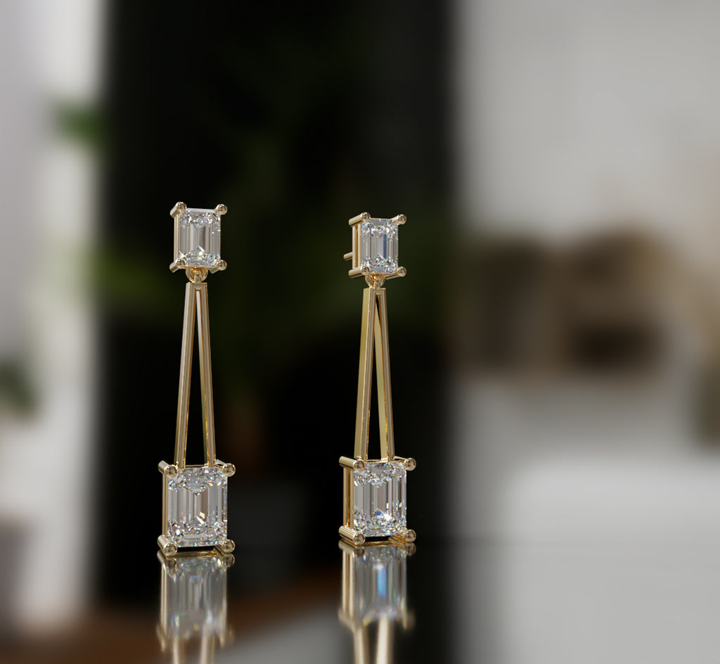 Triangle Shape Emerald  Diamond Earring image 1