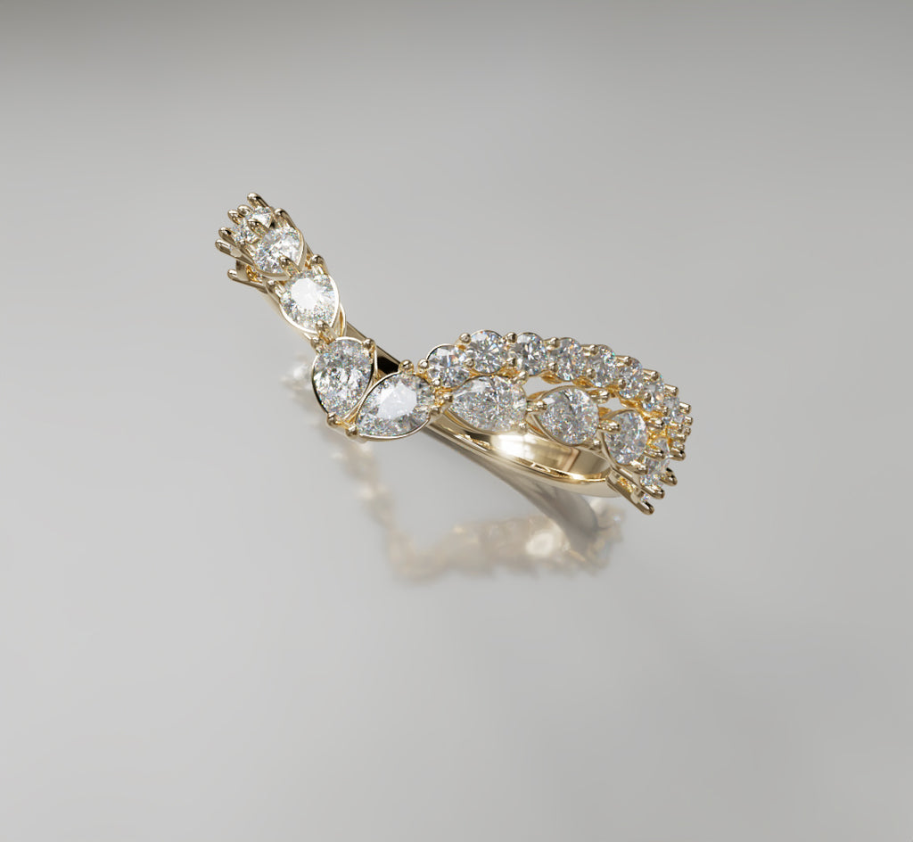 V Shape Pear Shapes and Round Diamond Ring image 10