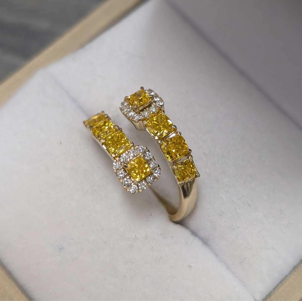Yellow Cushion Cut Diamond Halo Split Ring image 0