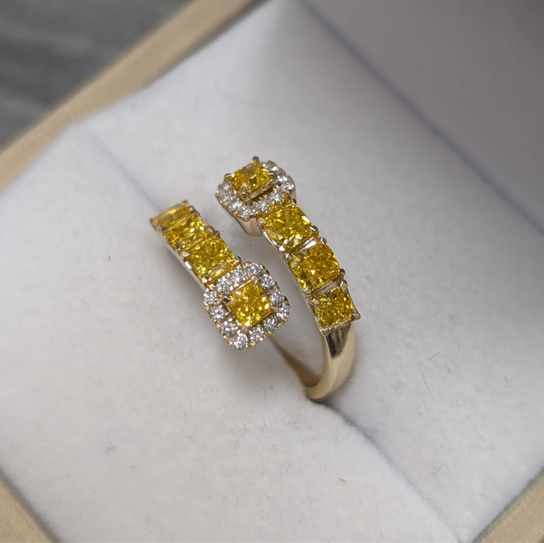 Yellow Cushion Cut Diamond Halo Split Ring image 0