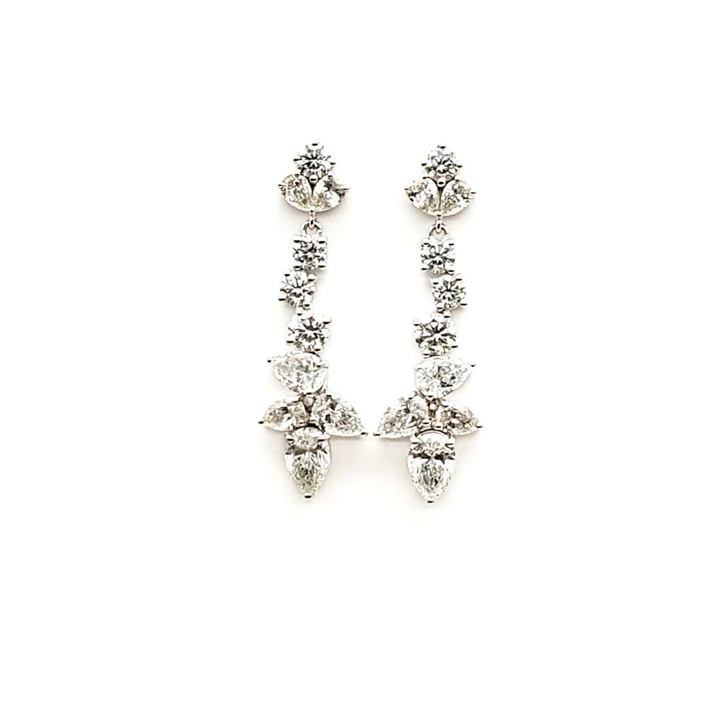 Pear and round diamond dangle earrings front view