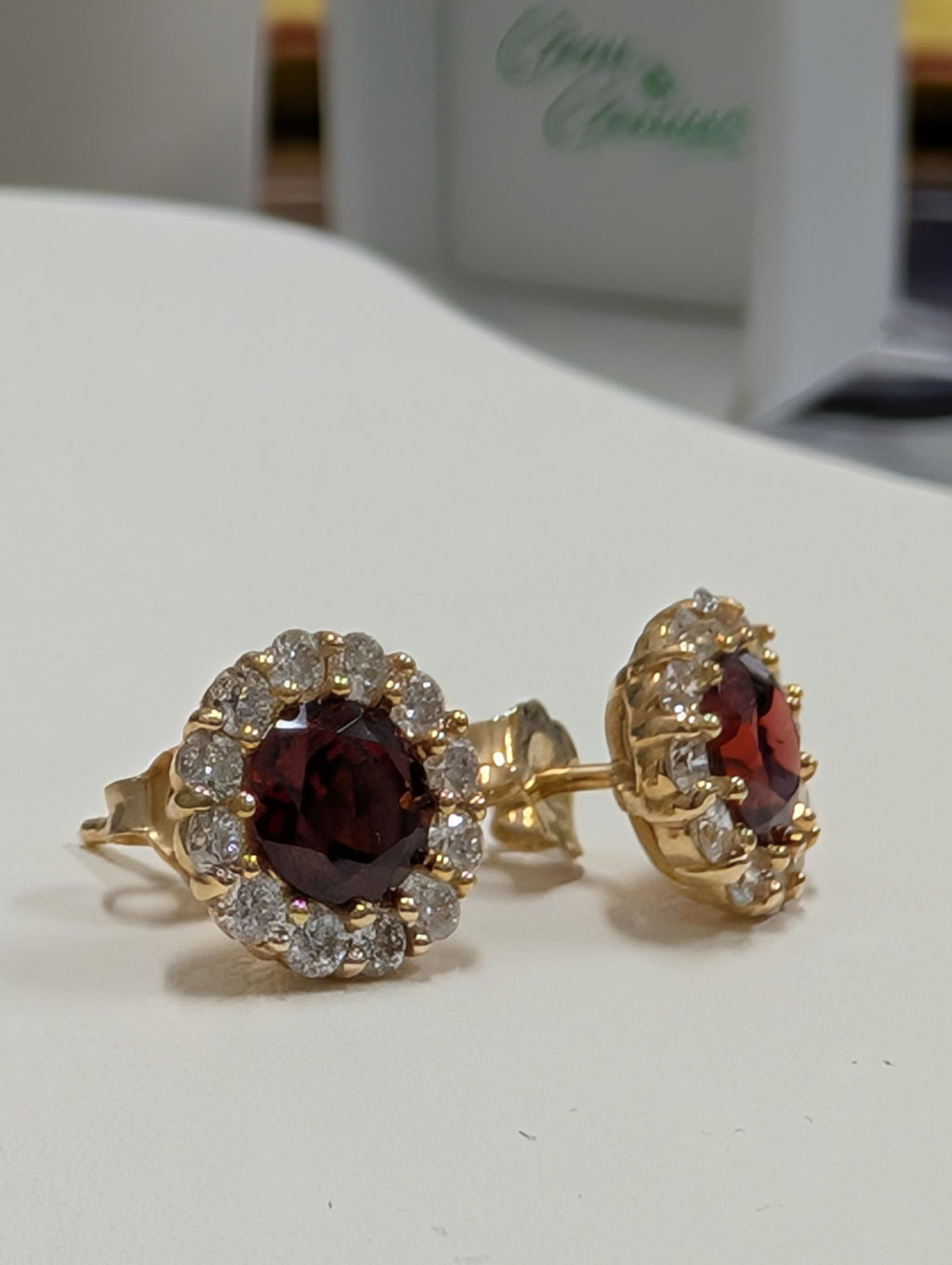 Martini Halo Genuine Garnet Stud Earring image 1