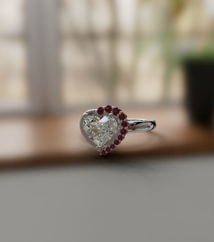 Half Halo 1.5ct Heart Shape Crown Fancy Ring image 6